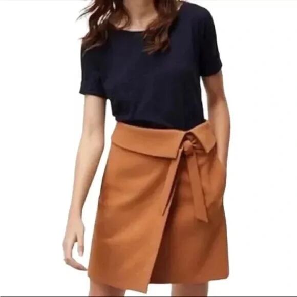 Ann Taylor LOFT Brown Tie Waist Mini Skirt Women's Size 0 - Picture 1 of 6